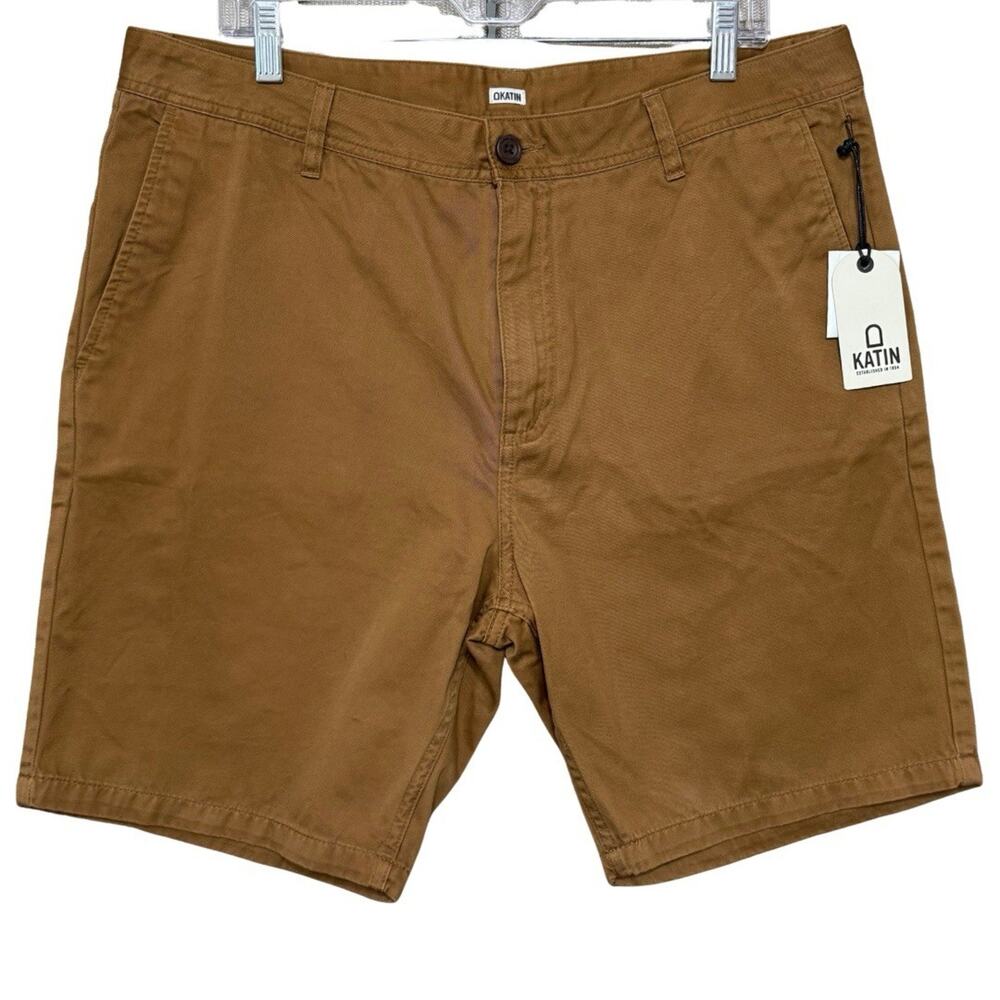 Katin COVE SHORTS Cotton Chino Men’s 38 Light Walnut 8” Inseam Flat Front NWT